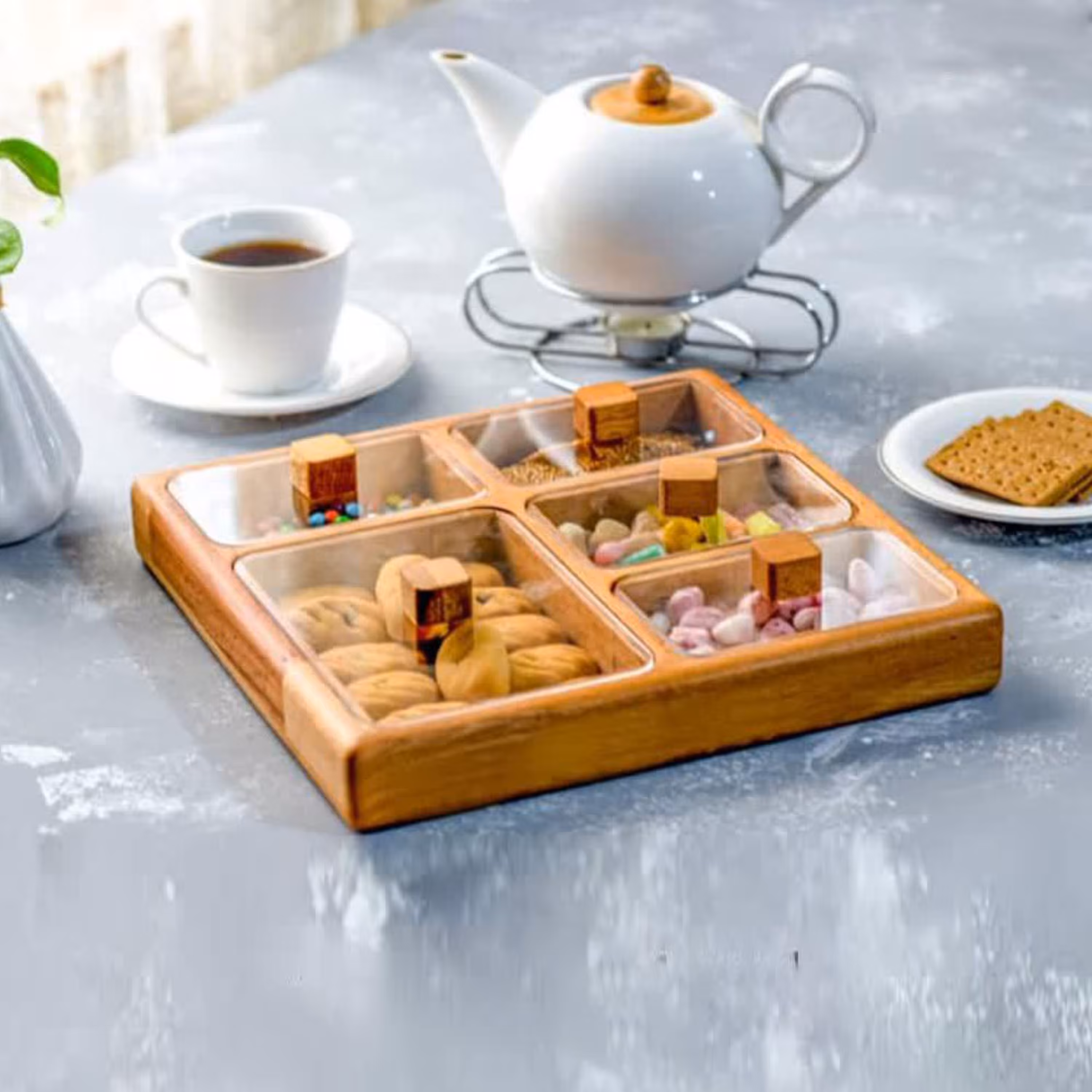 جعبه پذیرایی یا تی بگ 5 خانه چوبی کد 11045 با ارسال رایگان