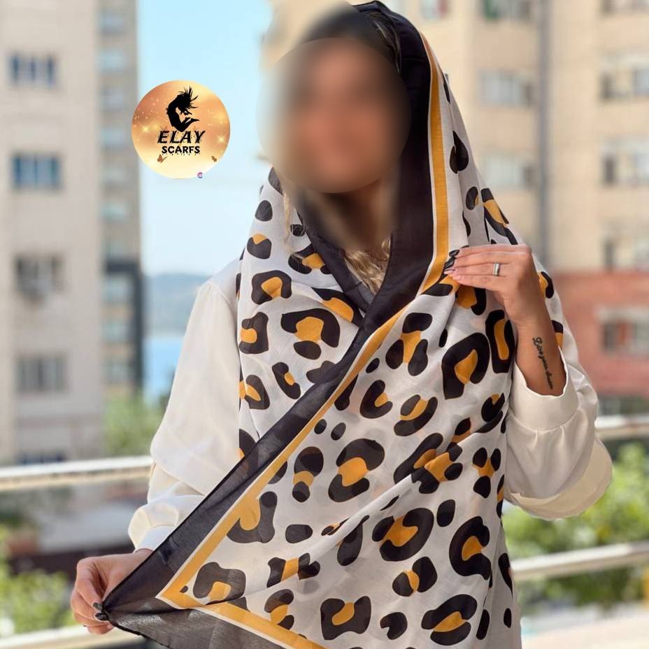 شال نخی اعلا پترن حیوانات حاشیه قهوه ای با کیفیت