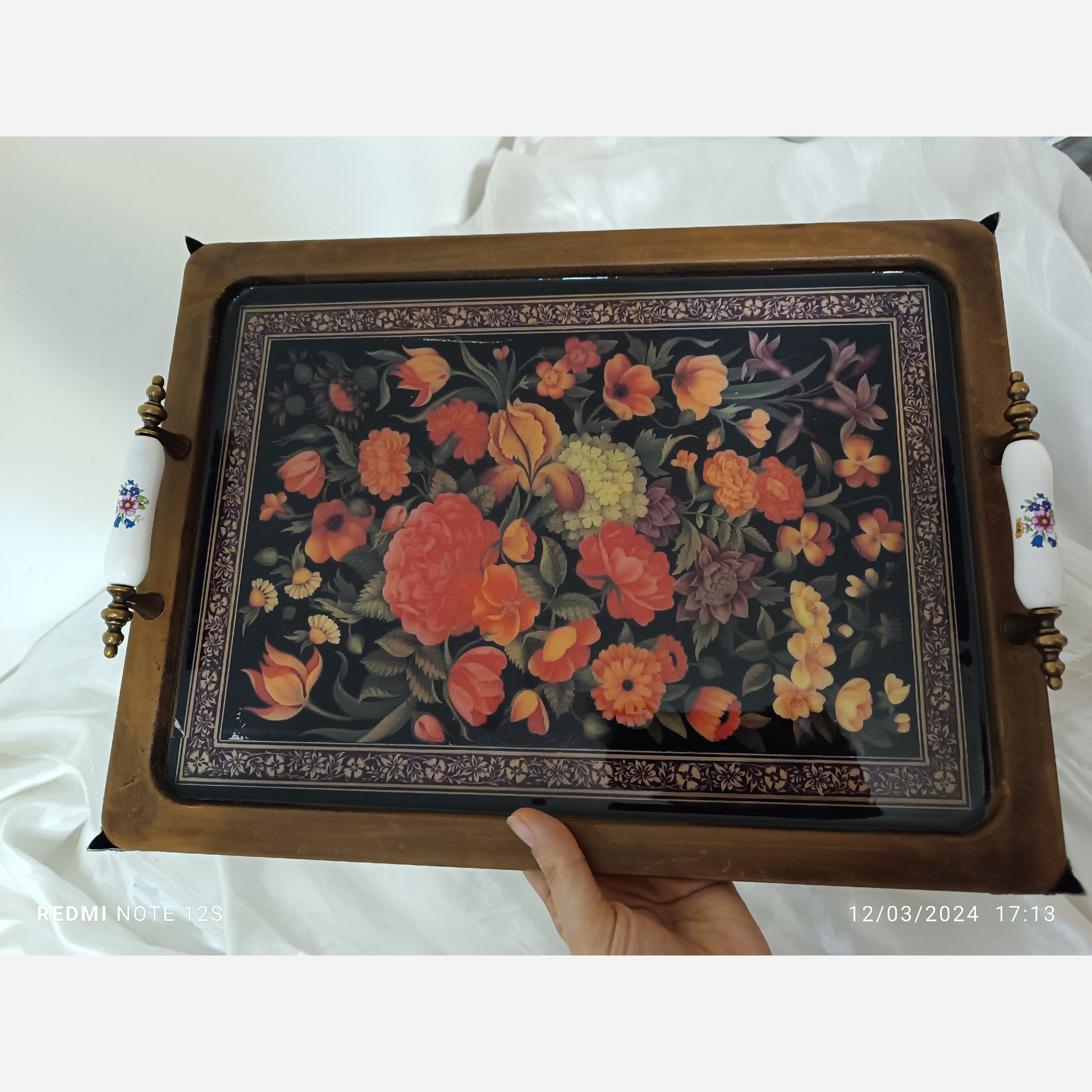 سینی چوبی رزینی دکوری طرح دکوپاژ