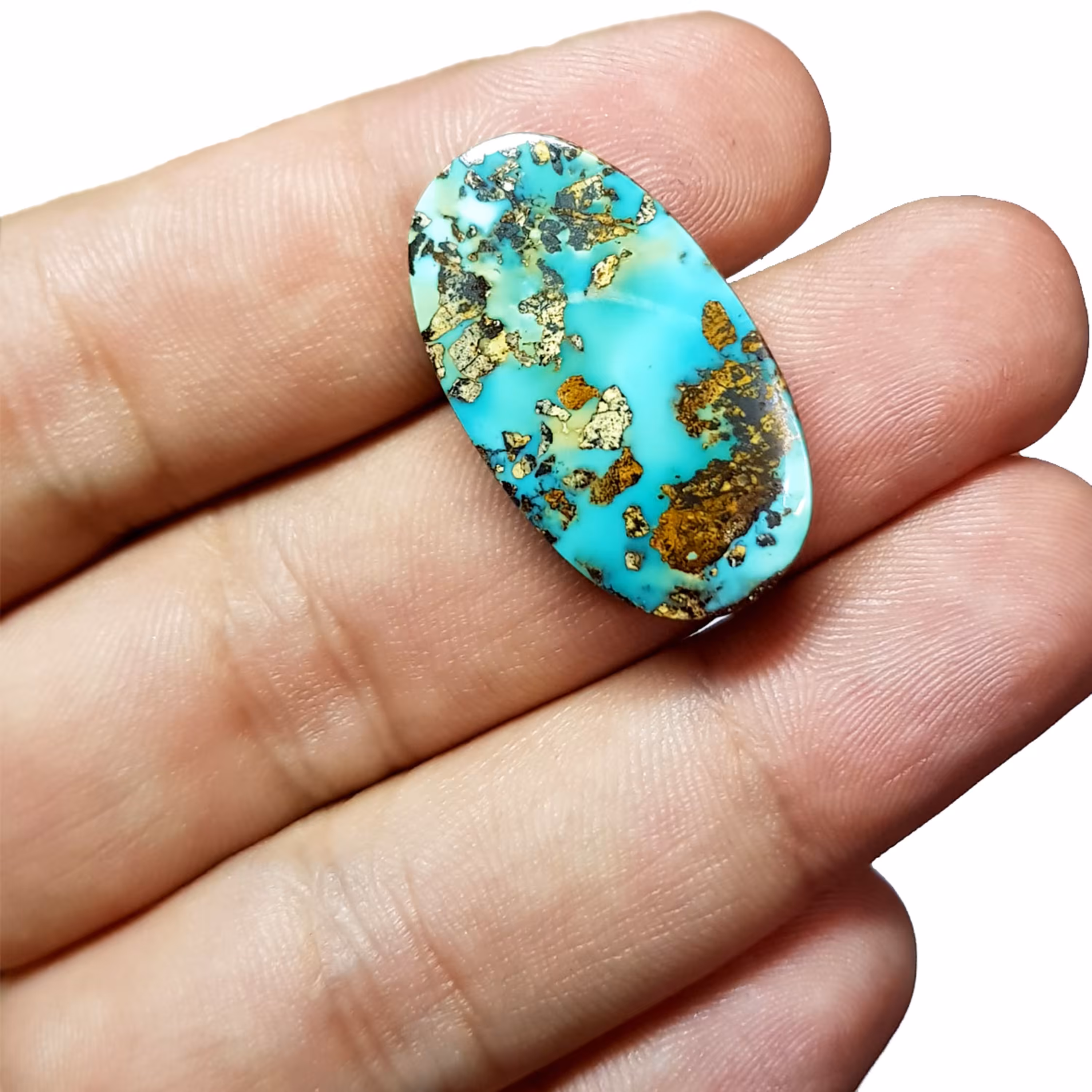 فیروزه ی طبیعی و قواره دار  نیشابور  رنگ سبز  با شجر تیره و طلایی کد  719