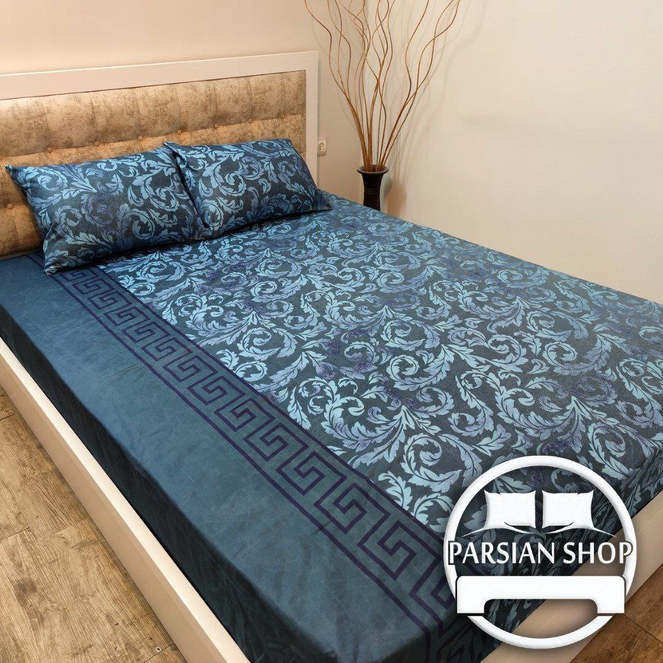 نیم ست ملحفه کشدار خوشخواب  طرح بته سورمه ای