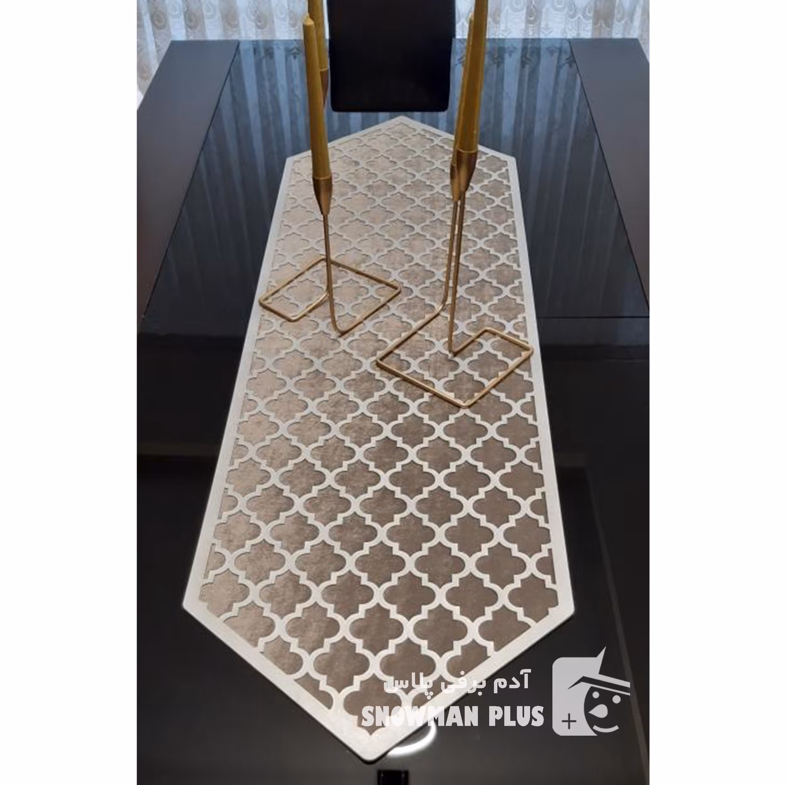 رانر طرح الماس سایز 130-40 چرم نقره ای متالیک و مخمل مبلی خارجی 