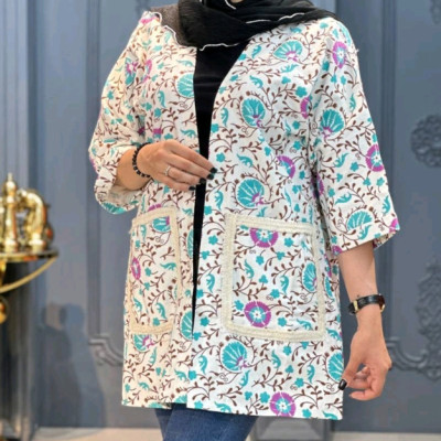 مانتو اسپرت زنانه لنین مدل مانتو عبایی لینن دو جیب کنفی فیروزه ای