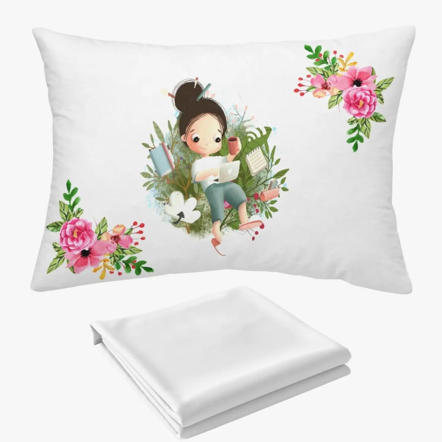 نیم ست کش دار تشک طرح دخترزیبا یکنفره دو تکه