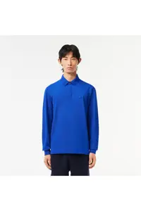 تی شرت یقه پولو آبی مردانه آستین بلند پاریس معمولی Lacoste