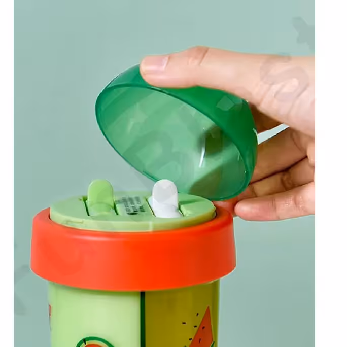  قمقمه فانتزی دو مخزنه،2 دو نی جداگانه  بند دار حجم 480 میلی لیتر  مناسب مدرسه و دانشگاه ، بطری آب فانتزی 