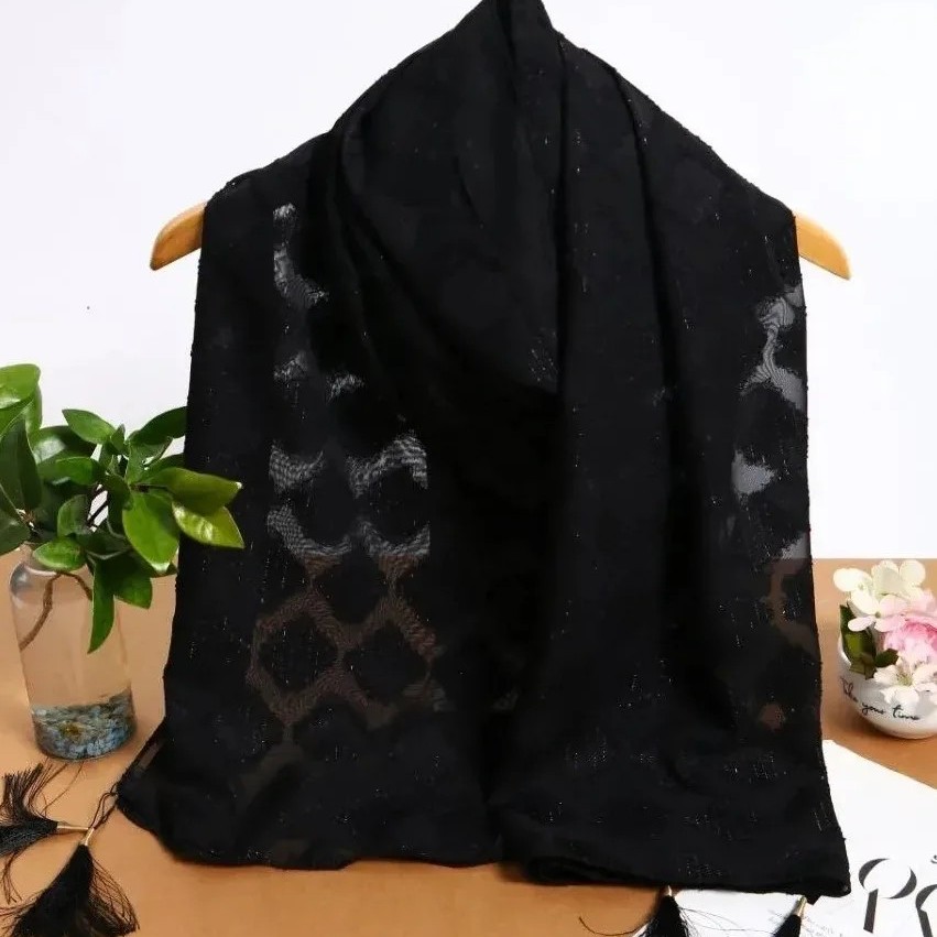 شال مجلسی مشکی حریر یاخما  لمه دار جنس درجه یک 