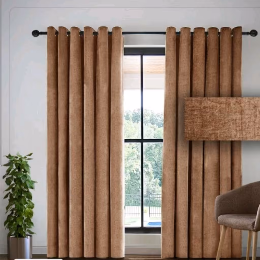 دو پنل پرده آماده  مخمل شانل پانچ شده  با رنگ بندی کامل (پس کرایه)