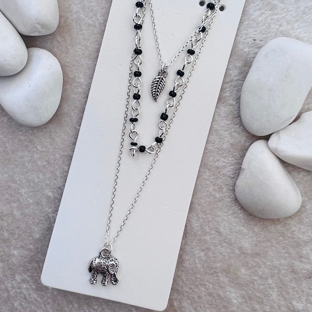 گردنبند سه لاین فیل نقره ای 