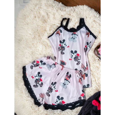 ست تاپ و شورتک ساتن زنانه و دخترانه مدل میکی ماوس