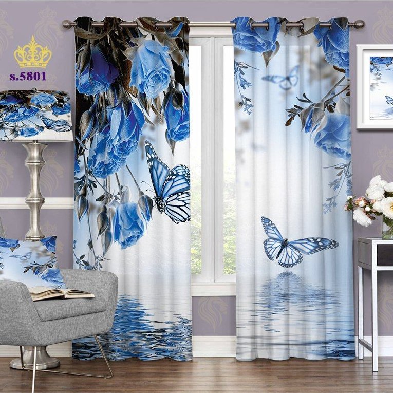 پرده پذیرایی دو قواره پانچ حیوانات طرح گل و پروانه کد S5801