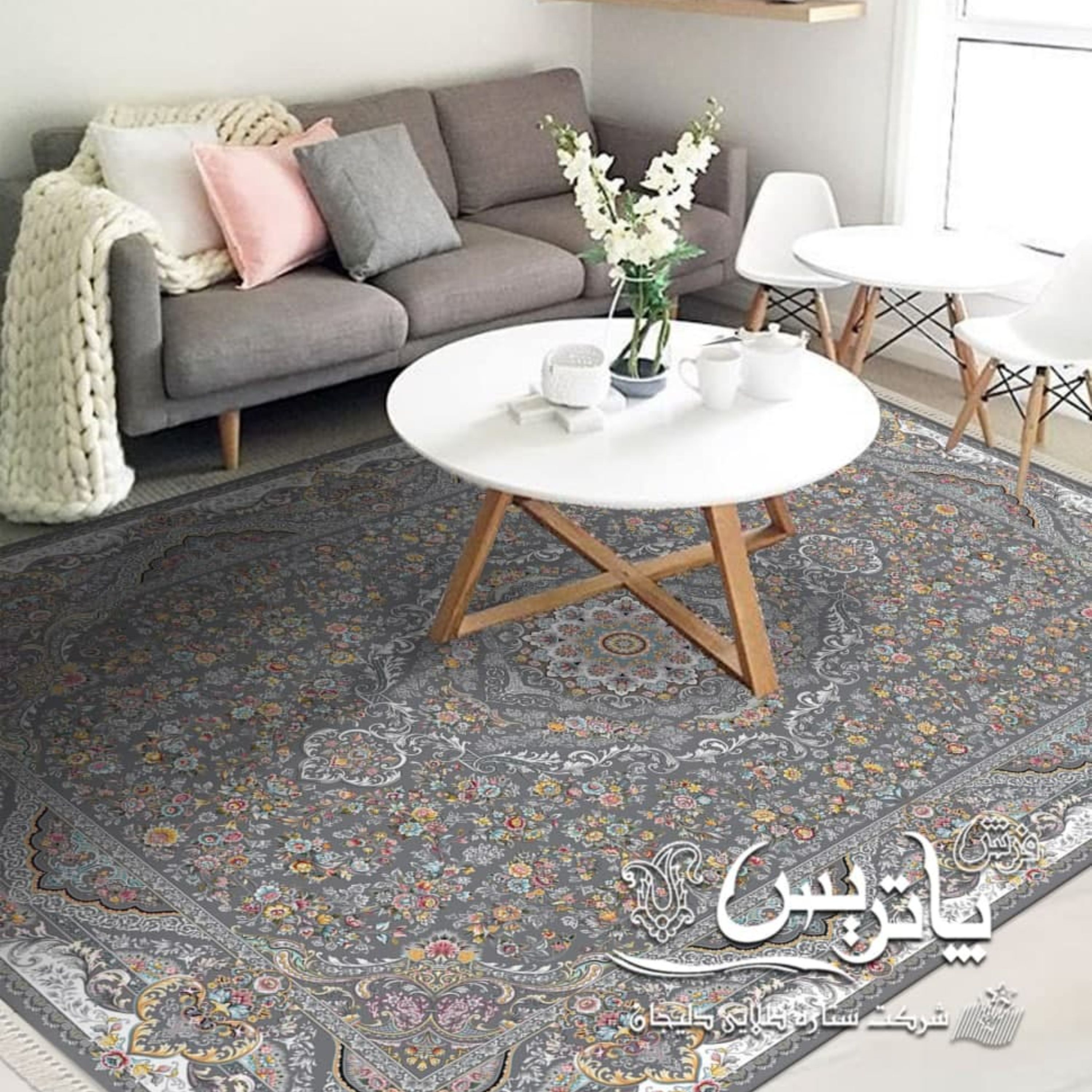 فرش پاتریس 1200شانه  طرح مهتاب طوسی 6متری