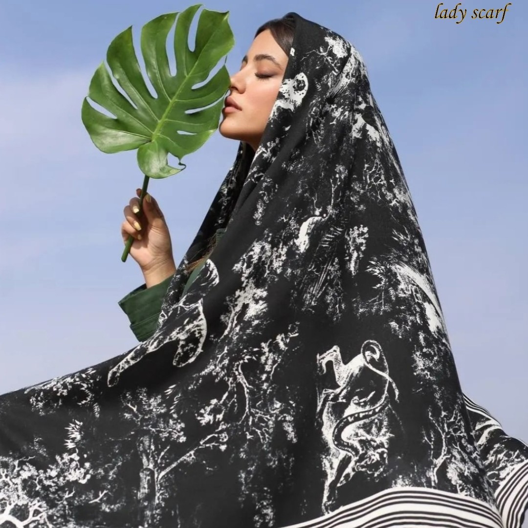 روسری کشمیر پاییزه مشکی سفید
