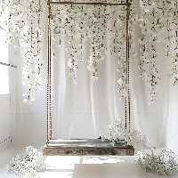 بک دراپ عکاسی جایگاه عروس با گل های سفید | گرافیک با طعم تربچه