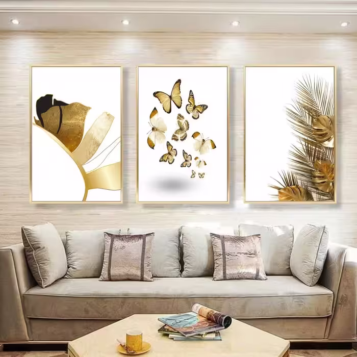 تابلو دکوراتیو 3تیکه پروانه زرد