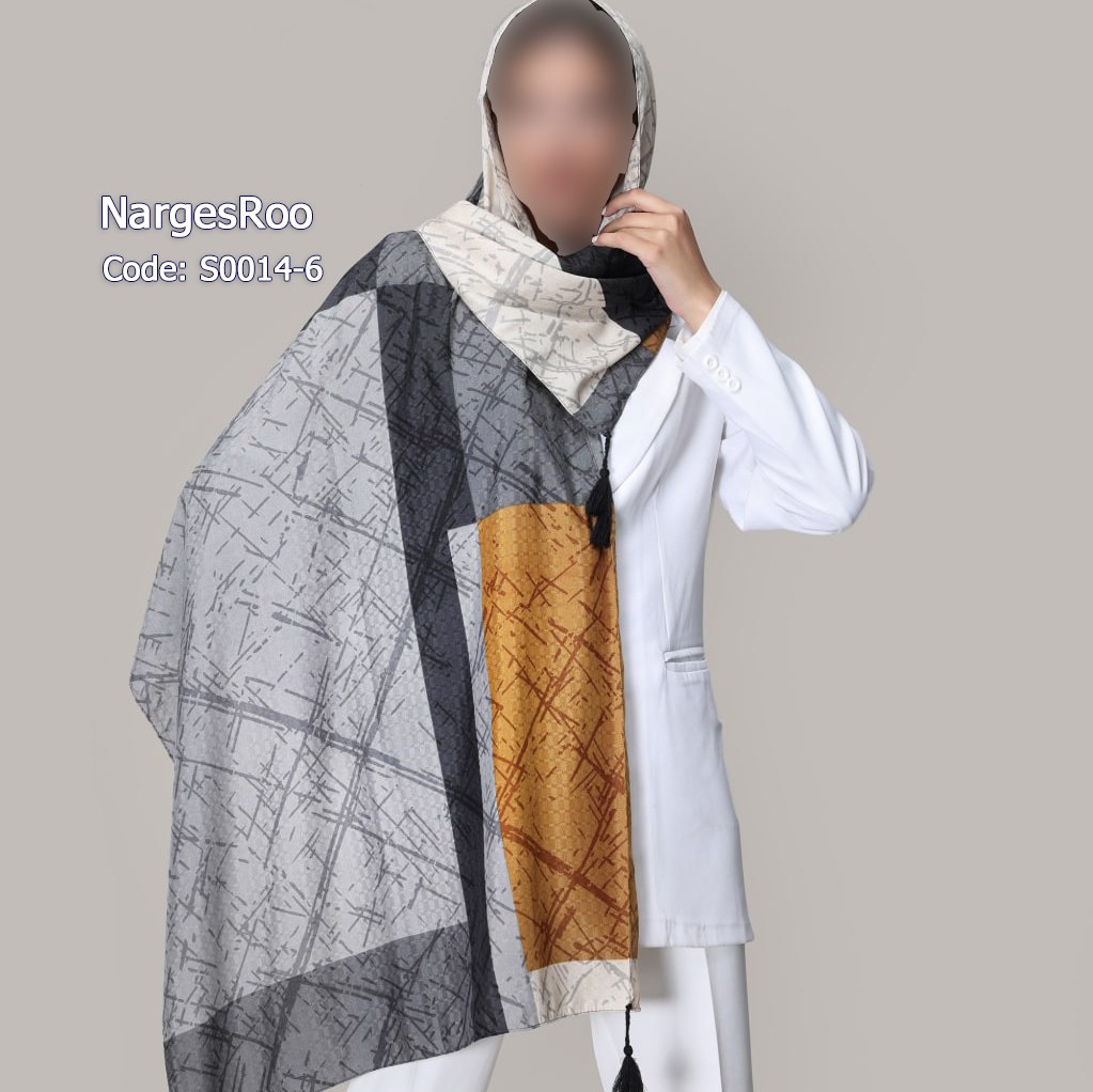 شال نخی ژاکارد - دور دوخت - منگوله دار - S0014-6