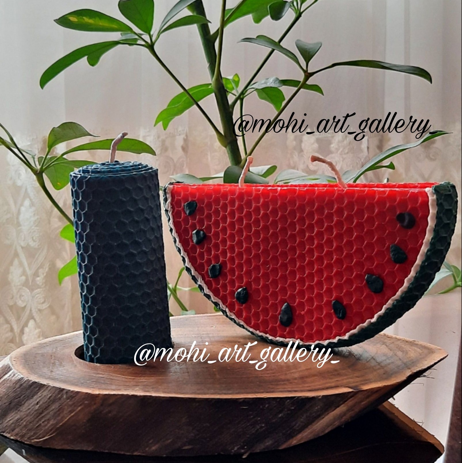 شمع هندوانه موم عسلی قطر 15 (خیلی بزرگ)