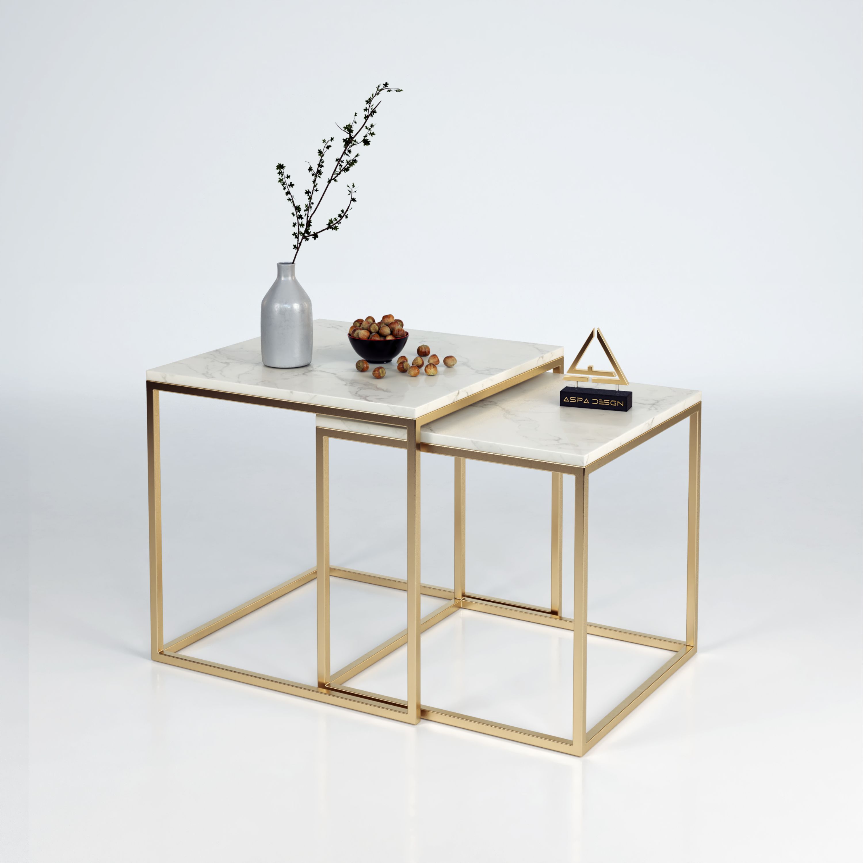 میز عسلی آسپادیزاین مدل A-101 مجموعه دو عددی رنگ سفید