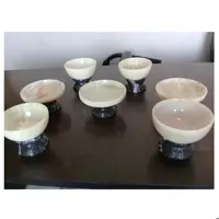 سِت هفت سین سنگی ترکیبی با قابلیت عبور نور کاسه مرمر  پایه مشکی نوروز ( 7 تکه)