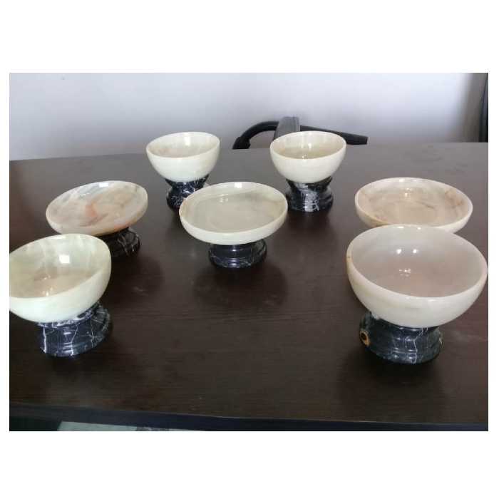 سِت هفت سین سنگی ترکیبی با قابلیت عبور نور کاسه مرمر  پایه مشکی نوروز ( 7 تکه)