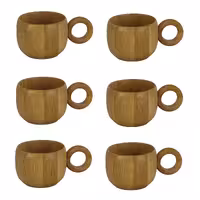 ست فنجان چای و قهوه چوبی بامبو بسته شش عددی مدل H4.4  کد Gw51103009 