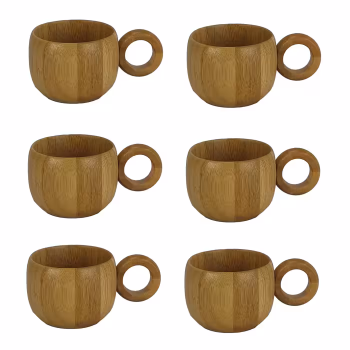 ست فنجان چای و قهوه چوبی بامبو بسته شش عددی مدل H4.4  کد Gw51103009 