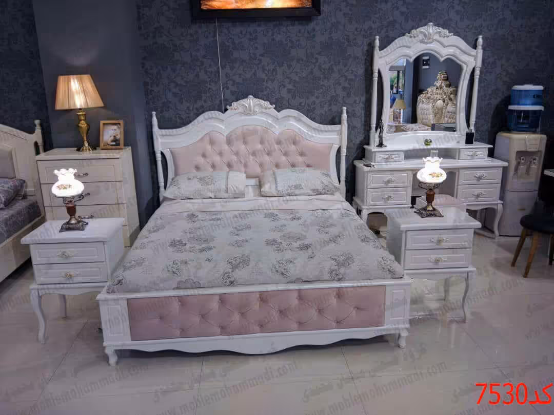 سرویس خواب چوب و ام دی اف کد7530 شامل تخت – دراور و قاب اینه- پاتختی