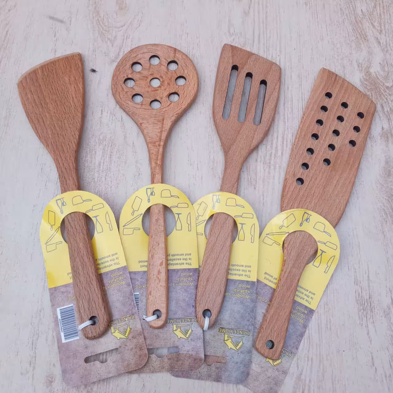 سرویس کفگیر چوبی 4 عددی  آشپزخانه 27.5 سانتی مناسب برای پخت و پز جنس چوب مرغوب کیفیت عالی 