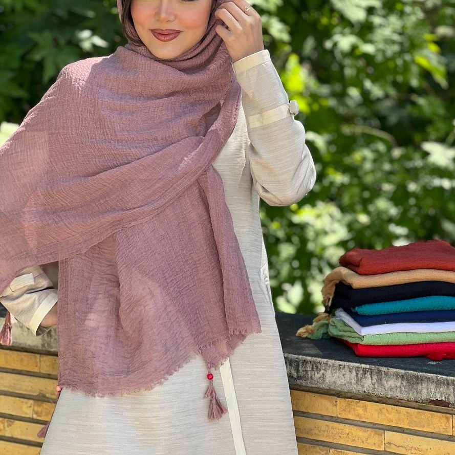 شال پلیسه نخی منگوله دار کد42188(6)