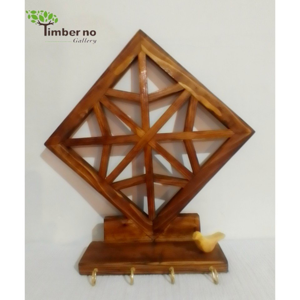 جاکلیدی دیواری چوبی (تزیین شده با مجسمه گنجشک) 