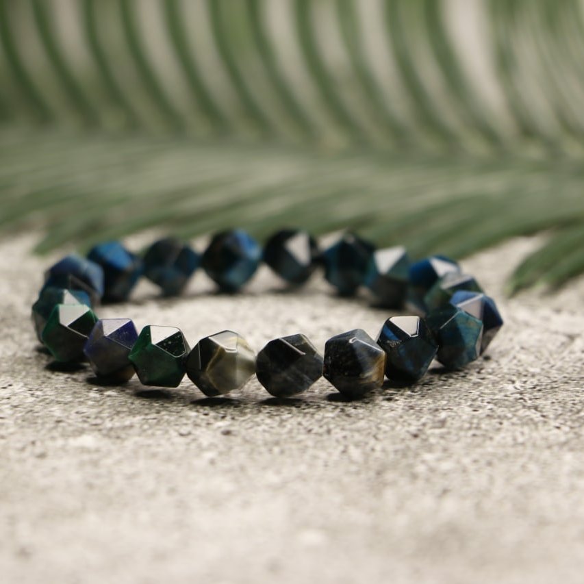 دستبند چشم ببر آبی و چشم شاهین تراش ستاره ای