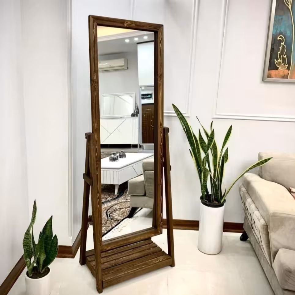 قاب آیینه چوبی طبقه دار ،بدون شیشه ،چوب روسی ،رنگ شاپان ،استحکام بالا ،بدون لق زدن ،قابلیت زاویه دادن به قاب ،قاب گردون 