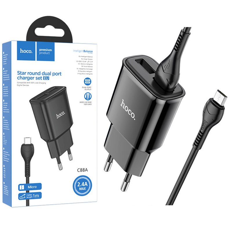 شارژر دیواری هوکو مدل C88A به همراه  کابل MICROUSB