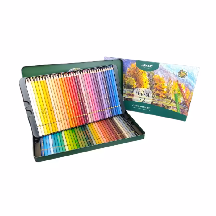 مداد رنگی آریا آرتیست 72 رنگ جعبه فلزی