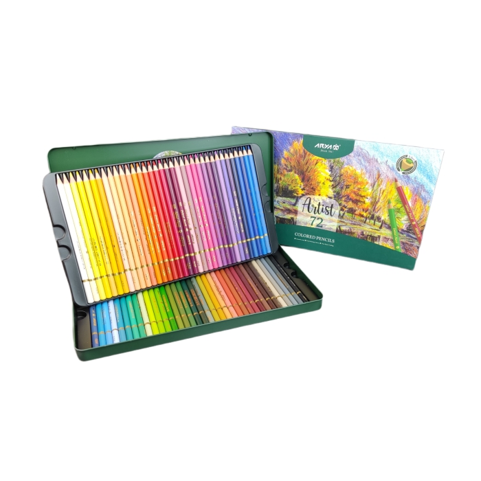 مداد رنگی آریا آرتیست 72 رنگ جعبه فلزی