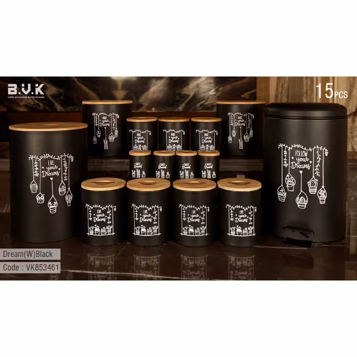 سرویس آشپزخانه 853461 مشکی درام 15 پارچه در چوبی بی وی کی 