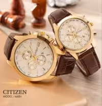 ست ساعت سیتیزن بندچرمی قهوه ای صفحه سفید