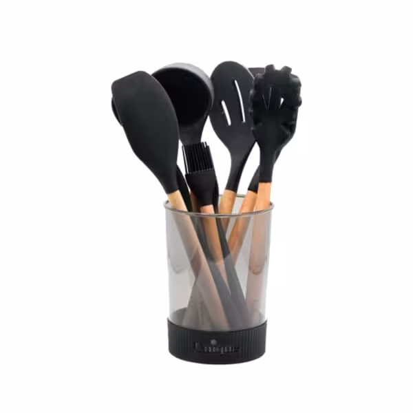 ست کفگیر ملاقه 10 پارچه چوب سیلیکون یونیک