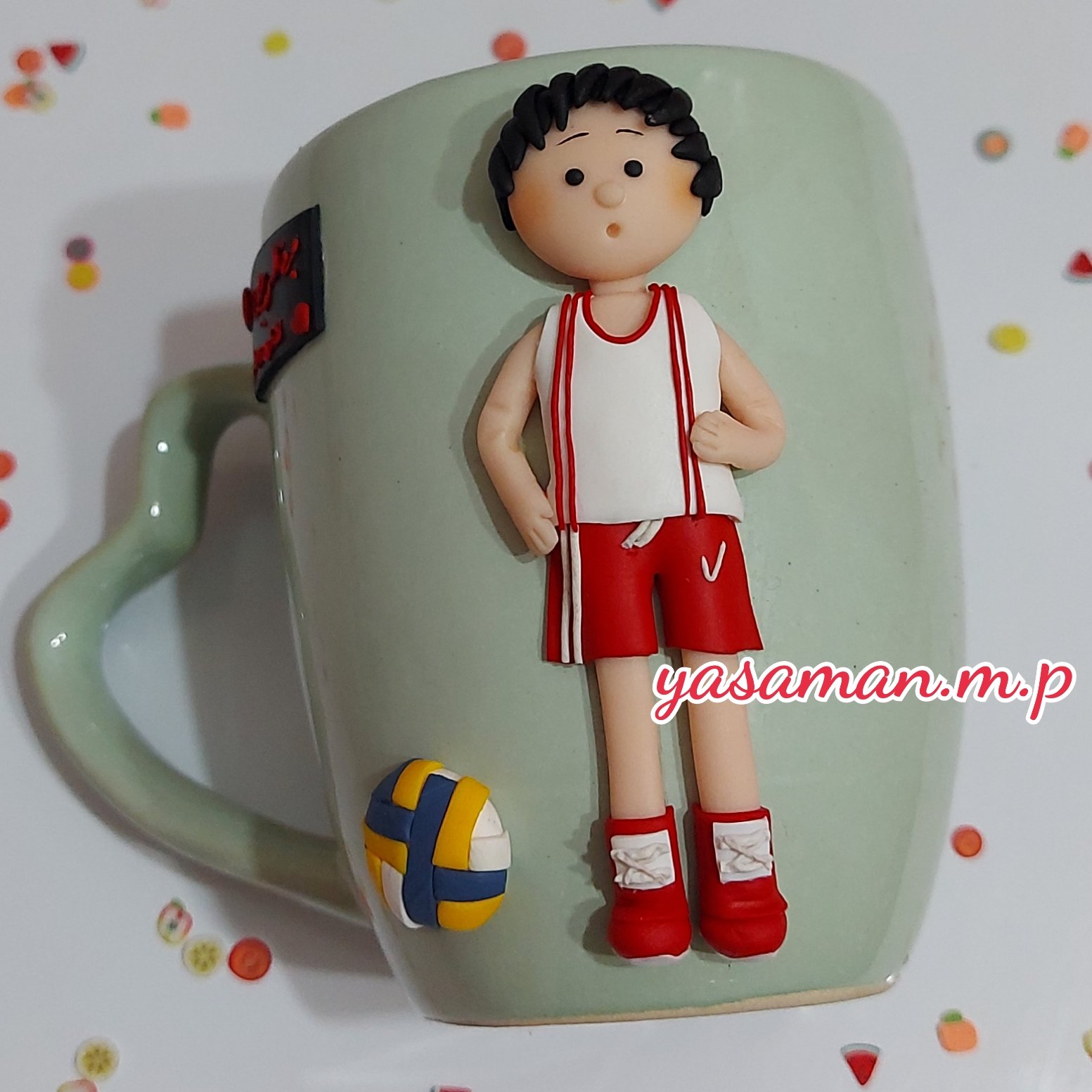 ماگ والیبالیست،ساخته شده با خمیر پلیمری المانی،ضد اب و قابل تغییر در رنگ