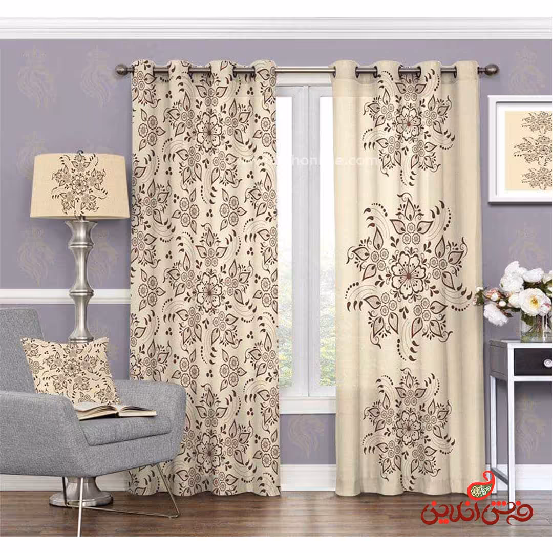 پرده سنتی مشکی کرم کد 3347