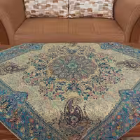 رومیزی ترمه افشاری رنگ کرم آبی با کیفیت عالی