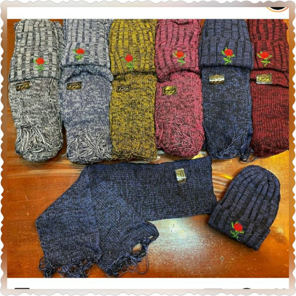 ست شال و کلاه گل رز دخترانه