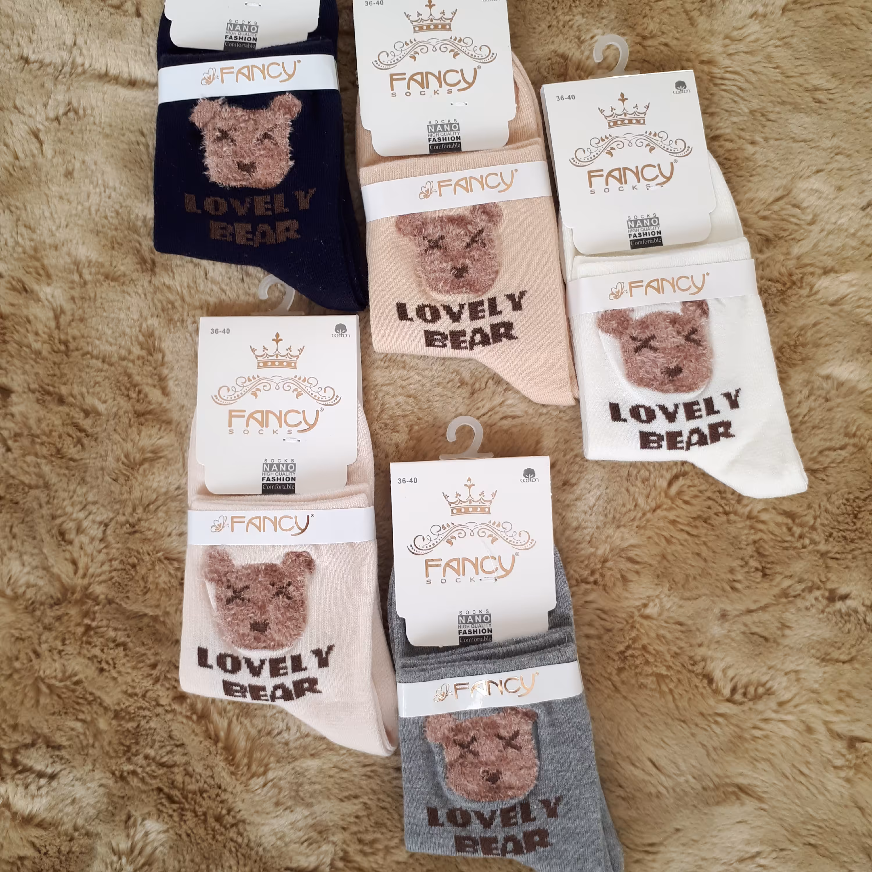 جوراب نیم ساق بوکله دار نخ پنبه برند فنسی،سایز 4 و 5