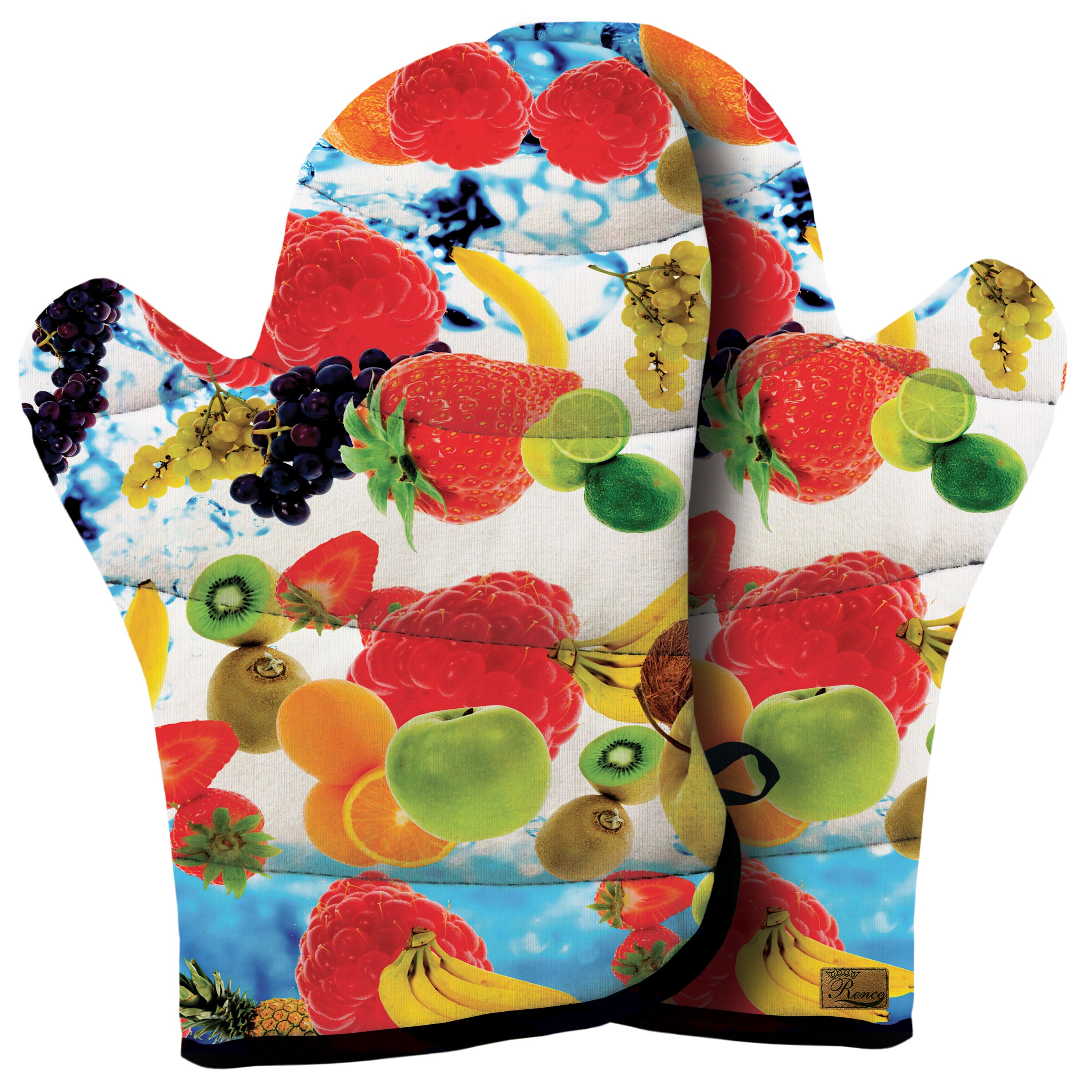 دستکش فر پارچه ای نسوز مخمل دو رو چاپ طرح میوه سایز 20 در 32 مدل F1-139 شرکت رنس