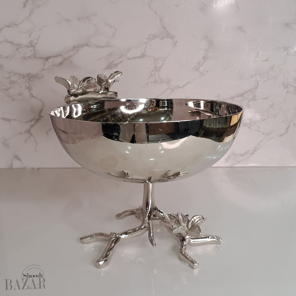 آجیل خوری پایه دار دکوری آلومینیوم سایز 21 طرح کاراکو