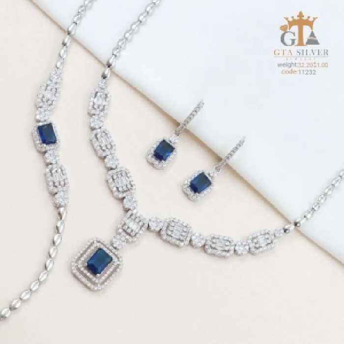 سرویس نقره امرالدکات با نگین یاقوت کبود عیار 925 کد 11232