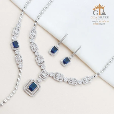 سرویس نقره امرالدکات با نگین یاقوت کبود عیار 925 کد 11232