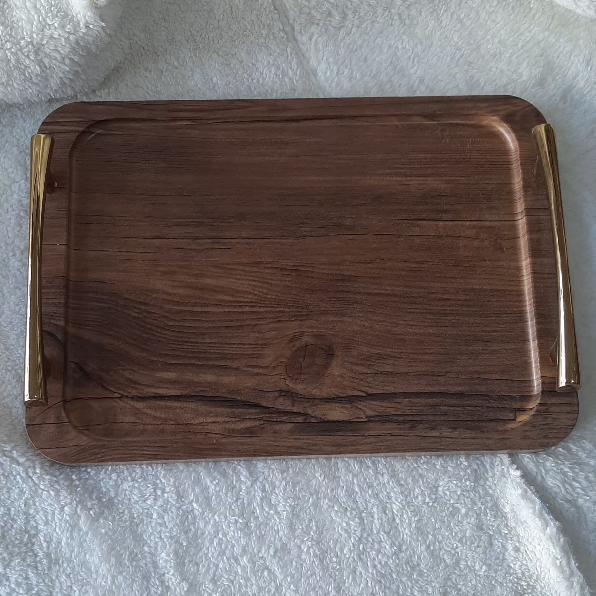 سینی چوبی دسته فلزی رنگ طلایی