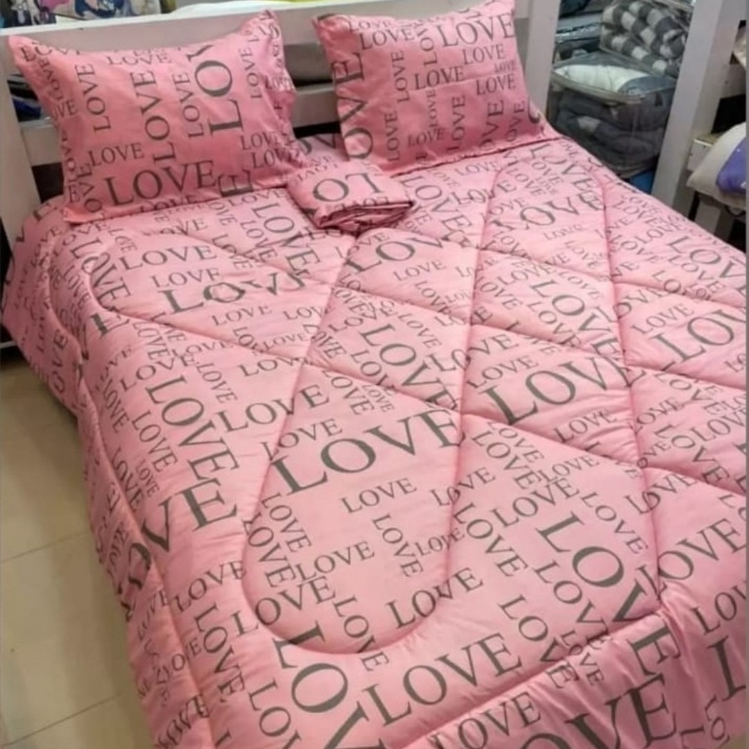 سرویس روتختی یکنفره صورتی  طرح Love(باکیفیت و ارزان) 