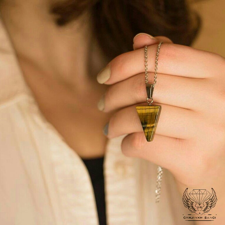 گردنبند سنگ چشم ببر قهوه ای اصل کد 02 با کیفیت درجه یک به همرا زنجیر